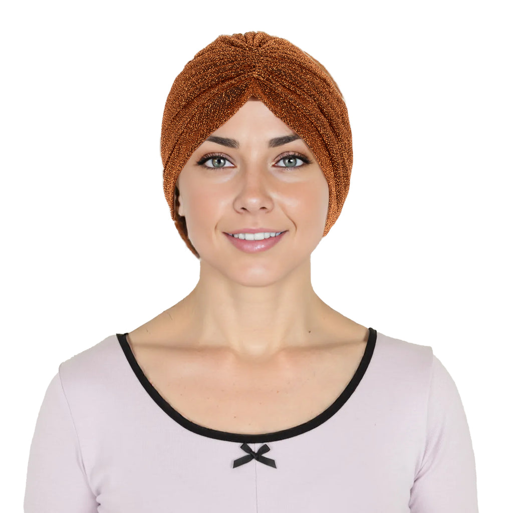 Anna-Kaci Glitter Turban Twist Knot Head Wrap Stretchy Metallic Fabric Elegant Headscarf for Stylish Looks