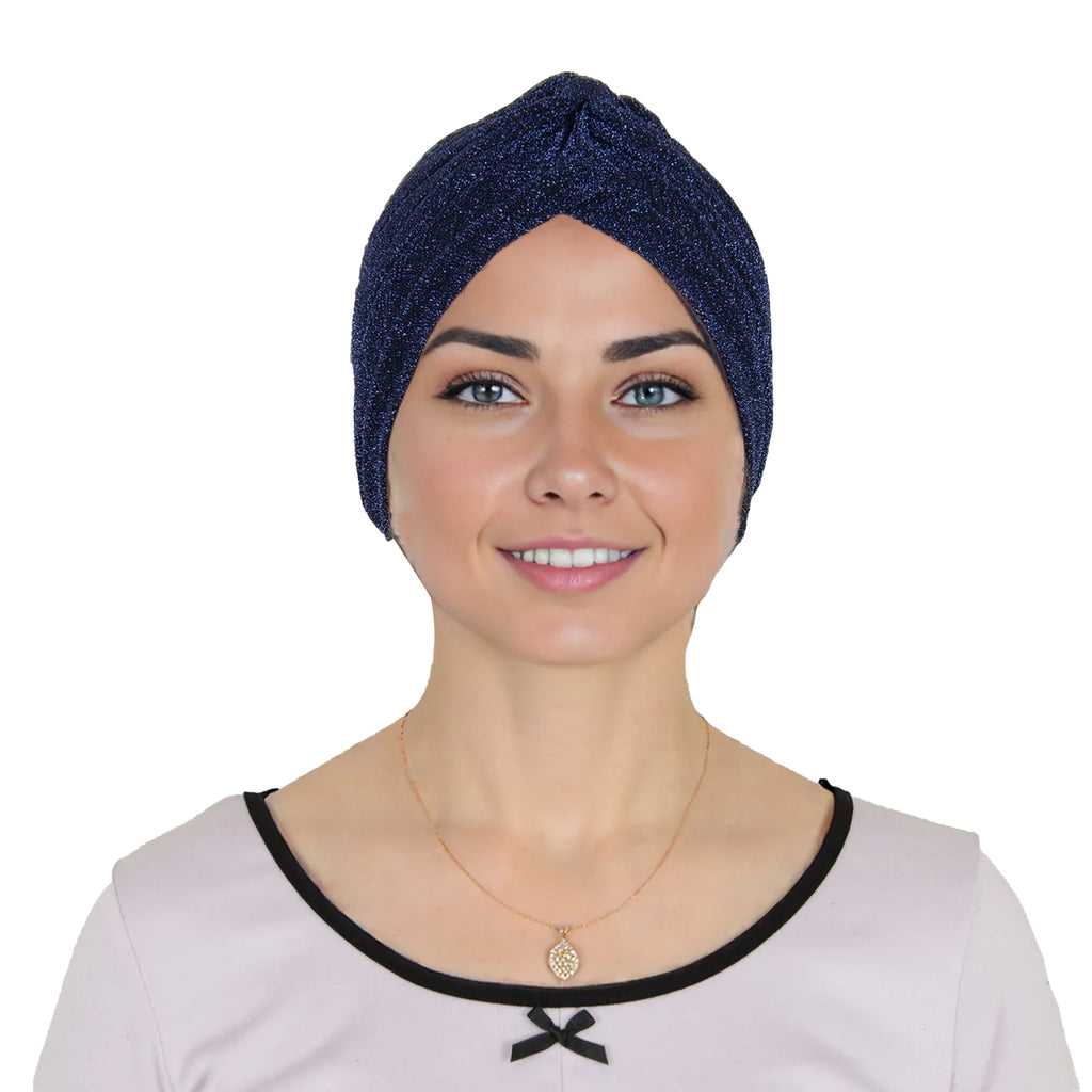 Anna-Kaci Glitter Turban Twist Knot Head Wrap Stretchy Metallic Fabric Elegant Headscarf for Stylish Looks