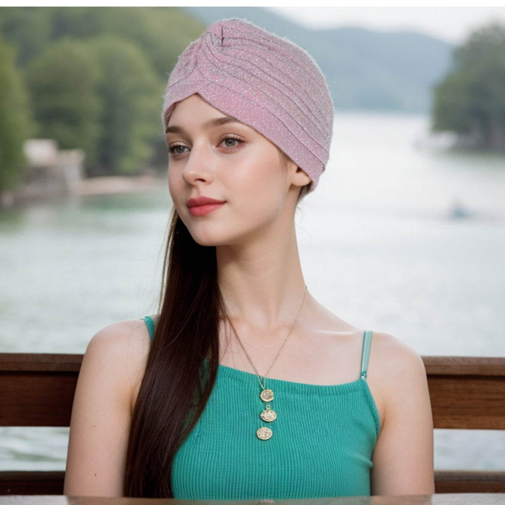 Anna-Kaci Glitter Turban Twist Knot Head Wrap Stretchy Metallic Fabric Elegant Headscarf for Stylish Looks