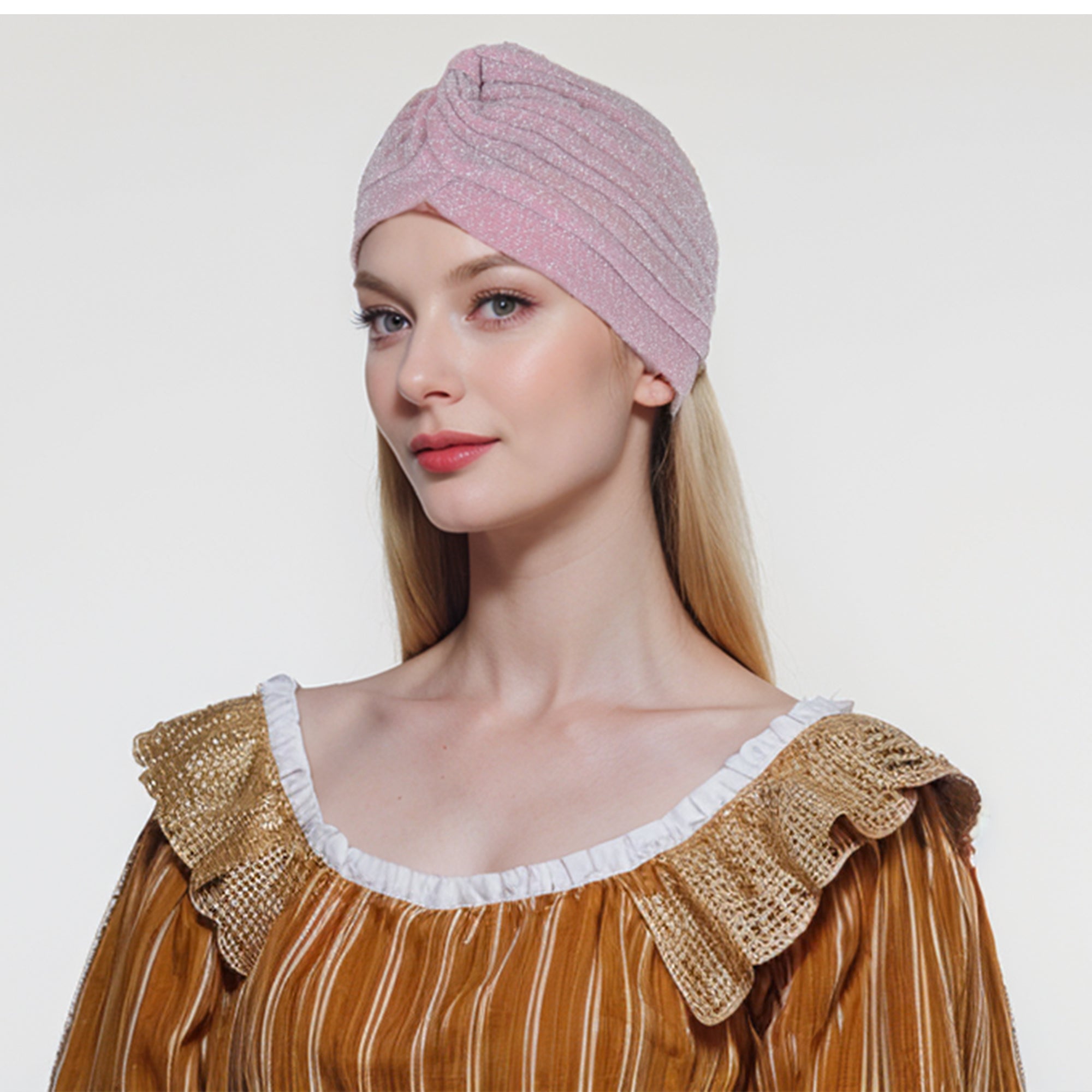 Anna-Kaci Glitter Turban Twist Knot Head Wrap Stretchy Metallic Fabric Elegant Headscarf for Stylish Looks