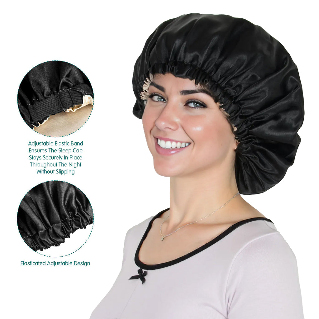 Anna-Kaci Sleep Bonnet Adjustable Elastic Band Smooth Hair Protection Cap for Curly and Natural Hair