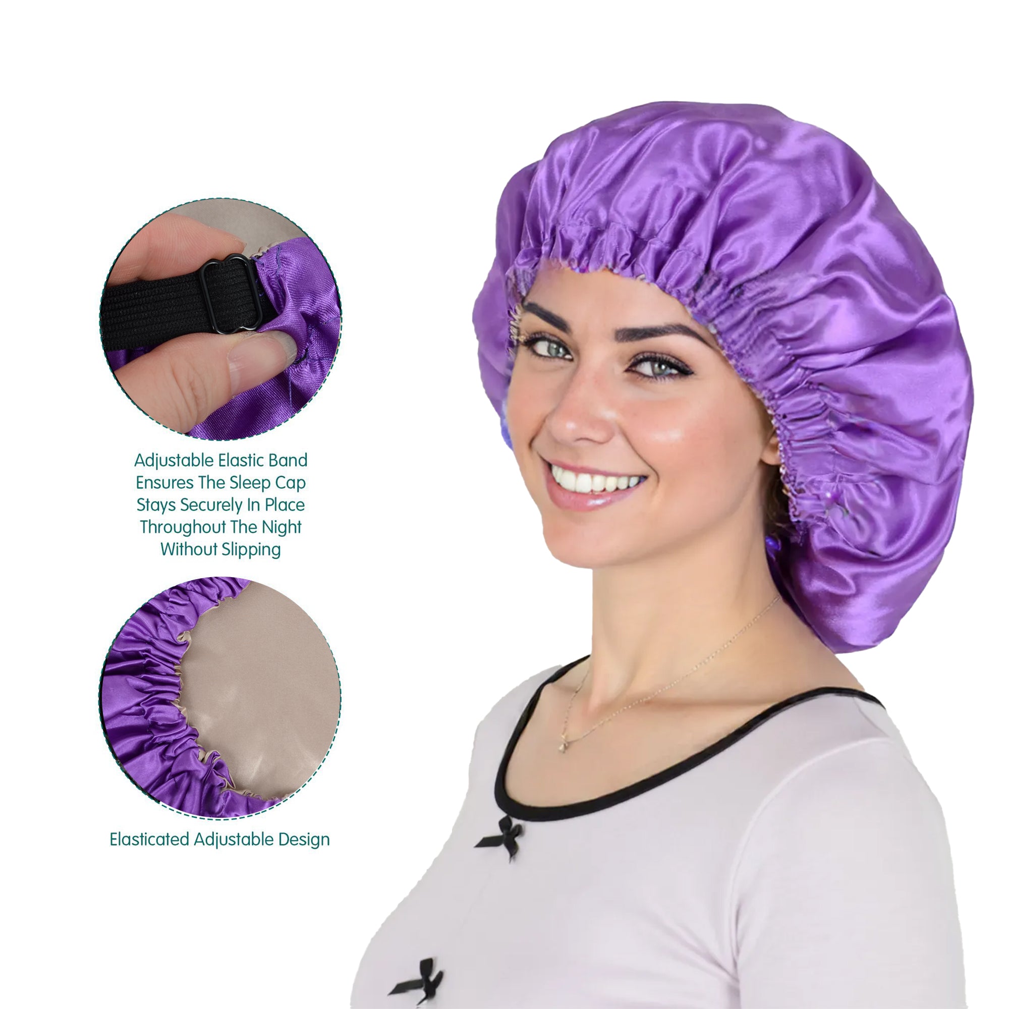 Anna-Kaci Sleep Bonnet Adjustable Elastic Band Smooth Hair Protection Cap for Curly and Natural Hair