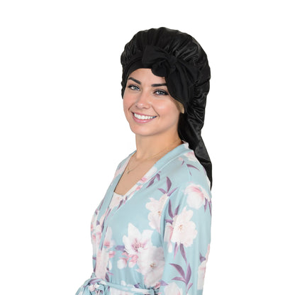 Anna-Kaci Satin Long Bonnet Sleep Cap with Stretch Turban Band for Hair Protection and Moisture Retention