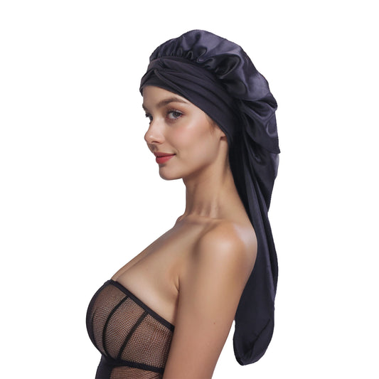 Anna-Kaci Satin Long Bonnet Sleep Cap with Stretch Turban Band for Hair Protection and Moisture Retention