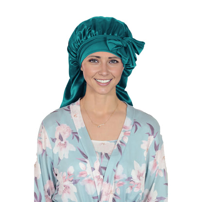 Anna-Kaci Satin Long Bonnet Sleep Cap with Stretch Turban Band for Hair Protection and Moisture Retention