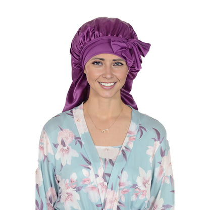 Anna-Kaci Satin Long Bonnet Sleep Cap with Stretch Turban Band for Hair Protection and Moisture Retention