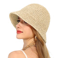 Anna-Kaci Crochet Raffia Bucket Hat Lightweight Foldable Wide Brim Sun Hat for Stylish Summer Protection