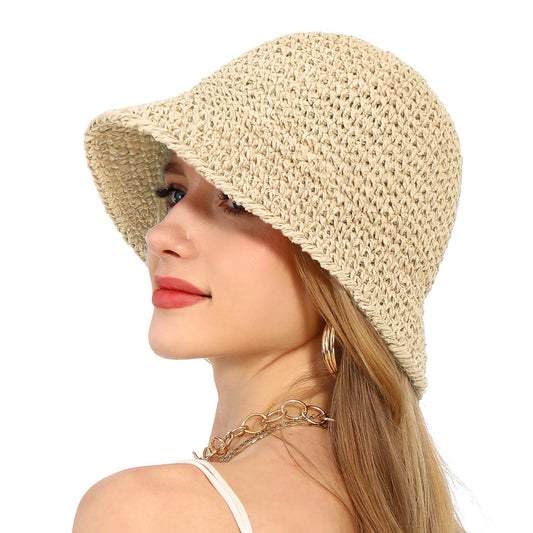Anna-Kaci Crochet Raffia Bucket Hat Lightweight Foldable Wide Brim Sun Hat for Stylish Summer Protection
