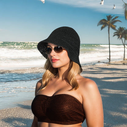 Anna-Kaci Crochet Raffia Bucket Hat Lightweight Foldable Wide Brim Sun Hat for Stylish Summer Protection