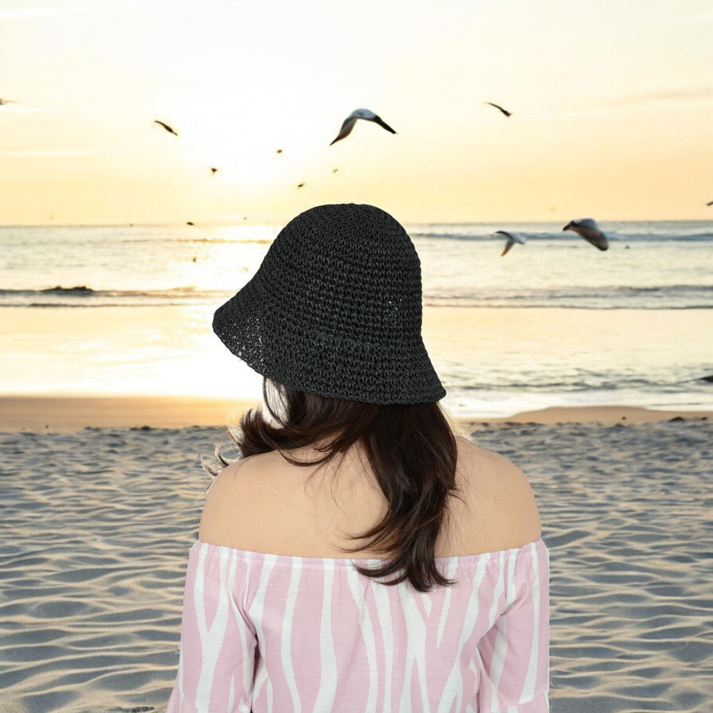 Anna-Kaci Crochet Raffia Bucket Hat Lightweight Foldable Wide Brim Sun Hat for Stylish Summer Protection