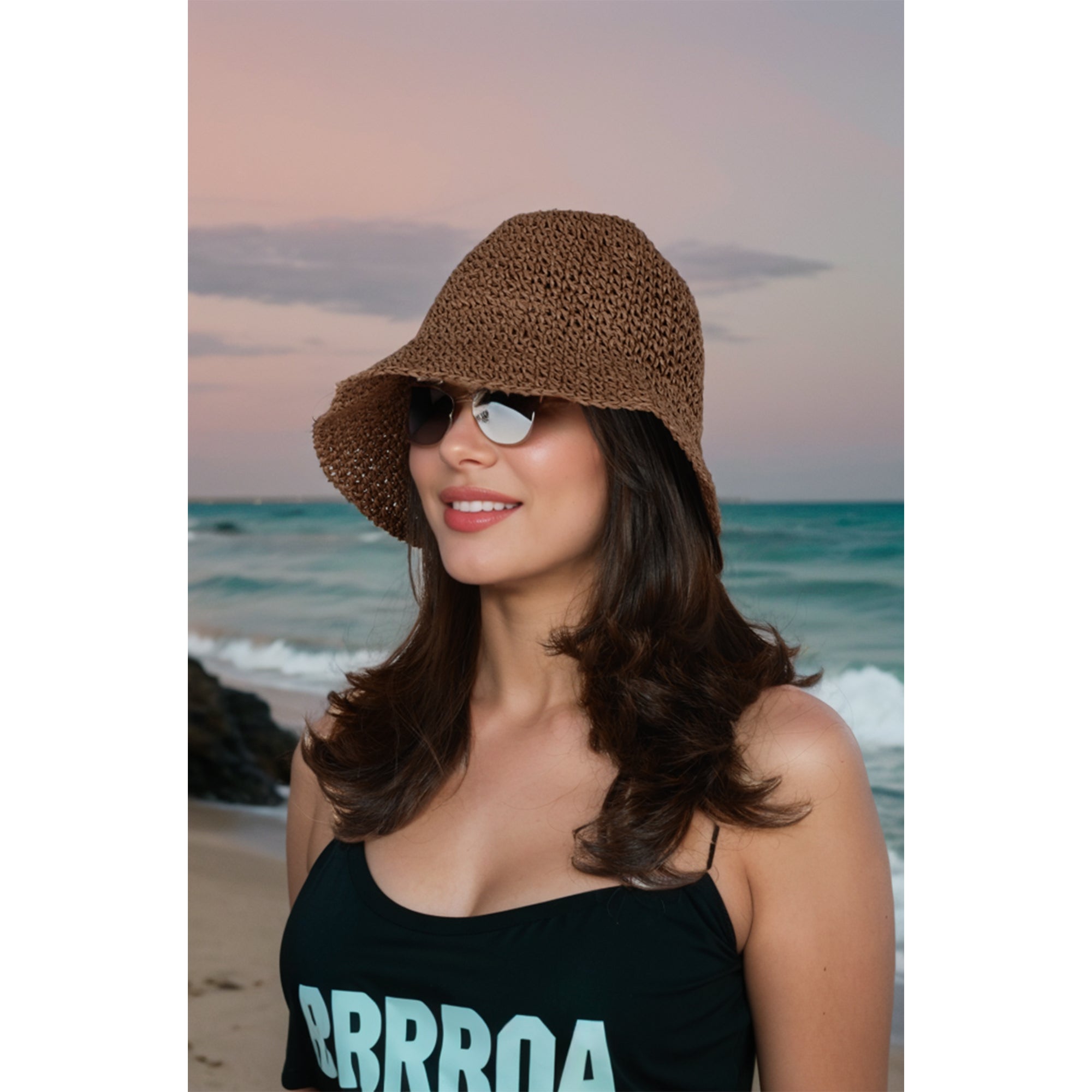 Anna-Kaci Crochet Raffia Bucket Hat Lightweight Foldable Wide Brim Sun Hat for Stylish Summer Protection