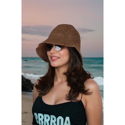 Anna-Kaci Crochet Raffia Bucket Hat Lightweight Foldable Wide Brim Sun Hat for Stylish Summer Protection