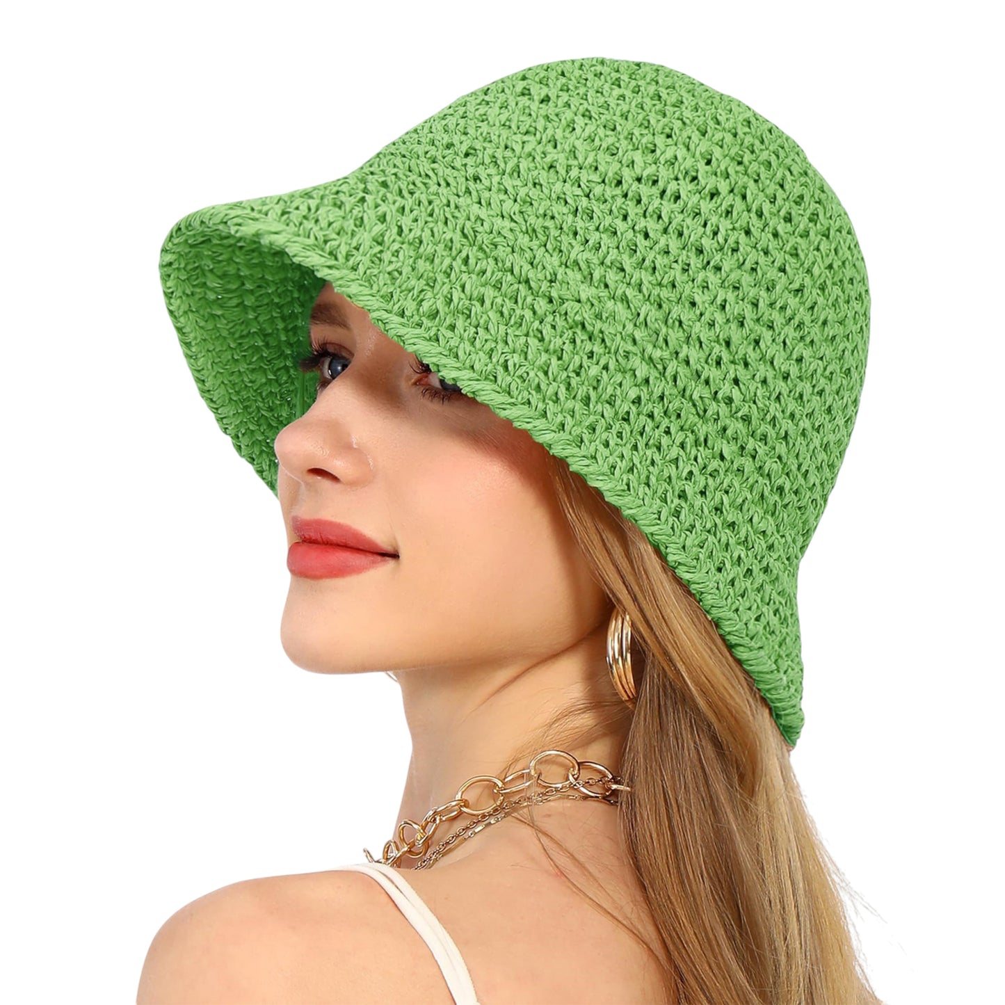 Anna-Kaci Crochet Raffia Bucket Hat Lightweight Foldable Wide Brim Sun Hat for Stylish Summer Protection