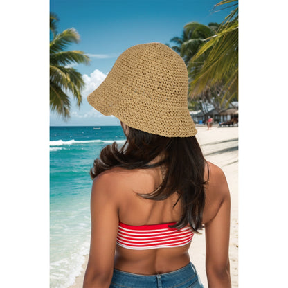 Anna-Kaci Crochet Raffia Bucket Hat Lightweight Foldable Wide Brim Sun Hat for Stylish Summer Protection