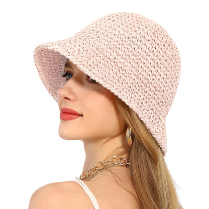 Anna-Kaci Crochet Raffia Bucket Hat Lightweight Foldable Wide Brim Sun Hat for Stylish Summer Protection