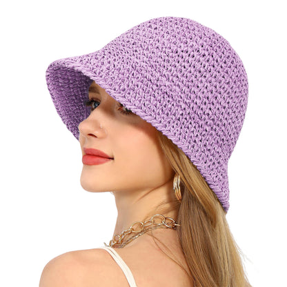 Anna-Kaci Crochet Raffia Bucket Hat Lightweight Foldable Wide Brim Sun Hat for Stylish Summer Protection
