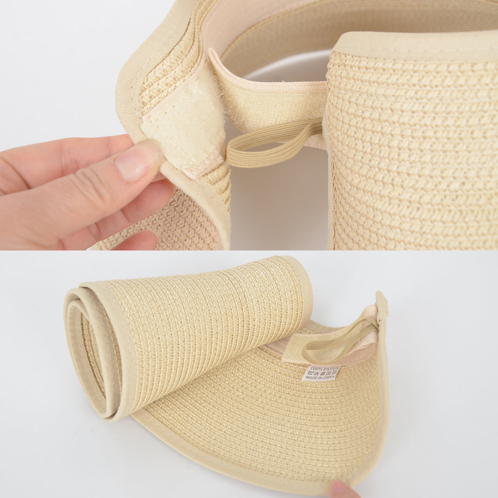 Anna-Kaci Wide Brim Roll-Up Straw Sun Visor Lightweight Packable Open-Top Beach Hat for UV Protection