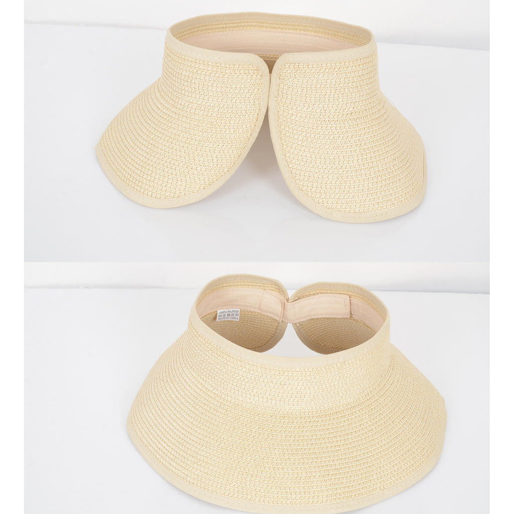 Anna-Kaci Wide Brim Roll-Up Straw Sun Visor Lightweight Packable Open-Top Beach Hat for UV Protection
