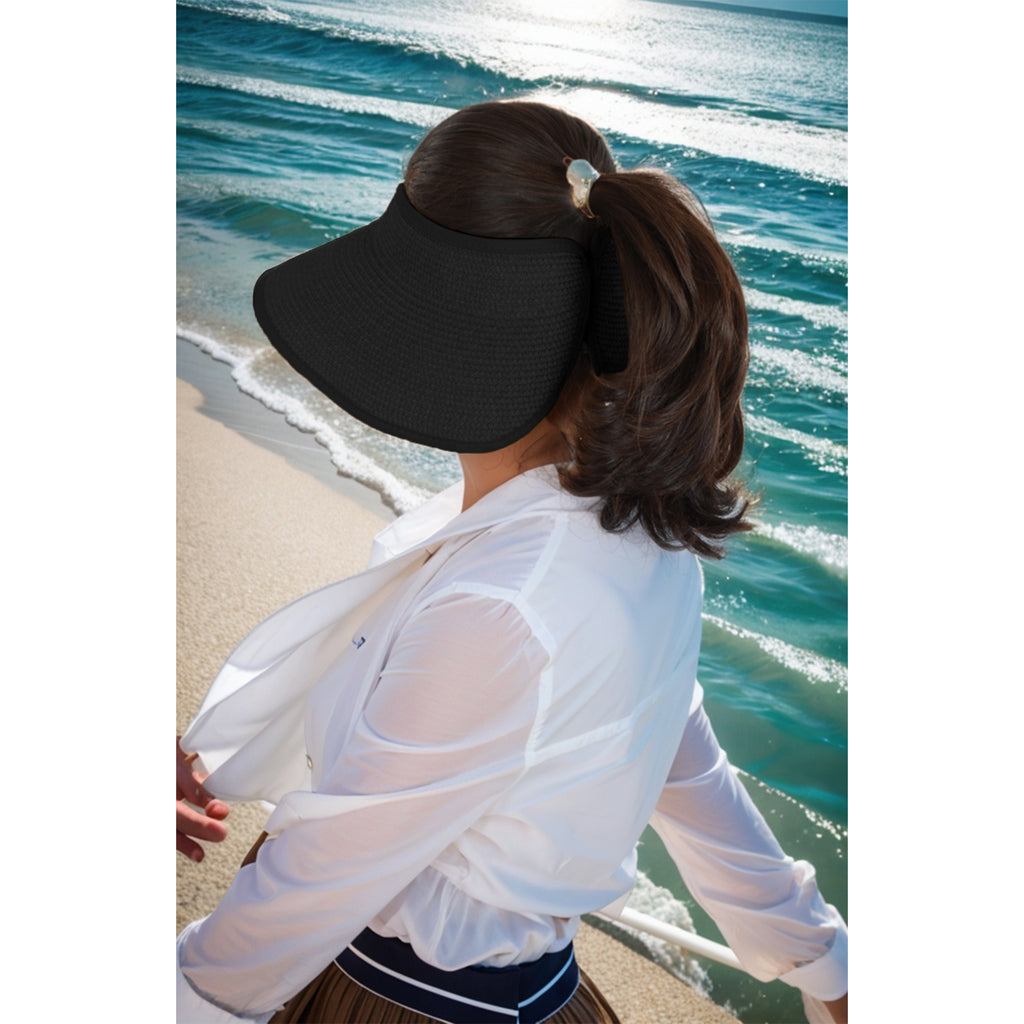 Anna-Kaci Wide Brim Roll-Up Straw Sun Visor Lightweight Packable Open-Top Beach Hat for UV Protection