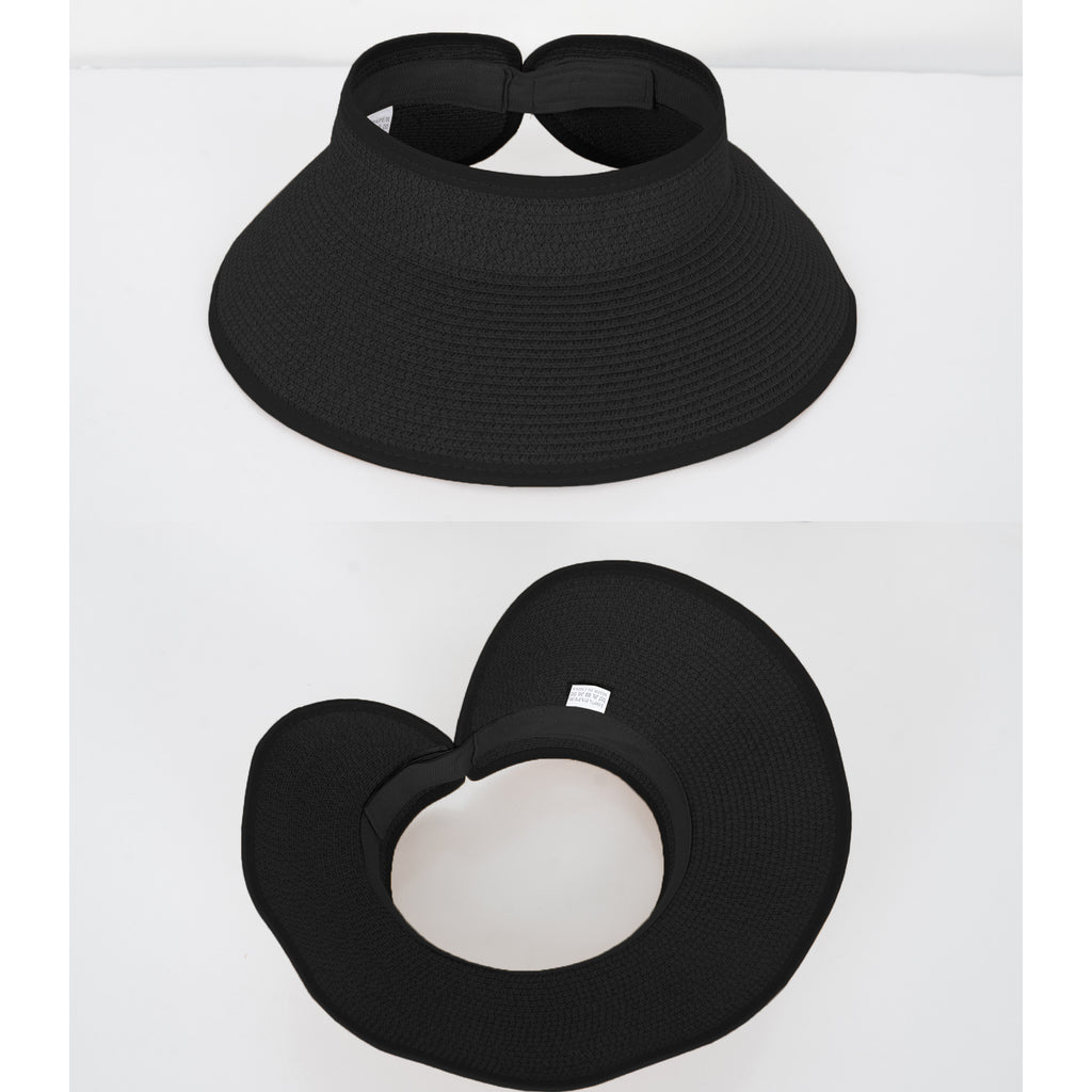 Anna-Kaci Wide Brim Roll-Up Straw Sun Visor Lightweight Packable Open-Top Beach Hat for UV Protection