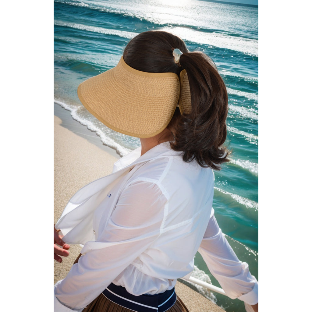 Anna-Kaci Wide Brim Roll-Up Straw Sun Visor Lightweight Packable Open-Top Beach Hat for UV Protection