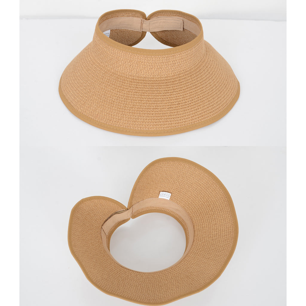 Anna-Kaci Wide Brim Roll-Up Straw Sun Visor Lightweight Packable Open-Top Beach Hat for UV Protection