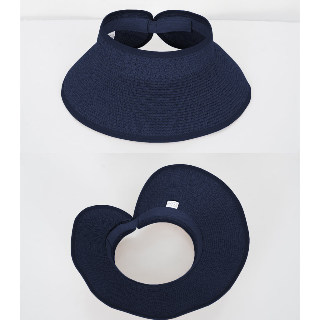 Anna-Kaci Wide Brim Roll-Up Straw Sun Visor Lightweight Packable Open-Top Beach Hat for UV Protection