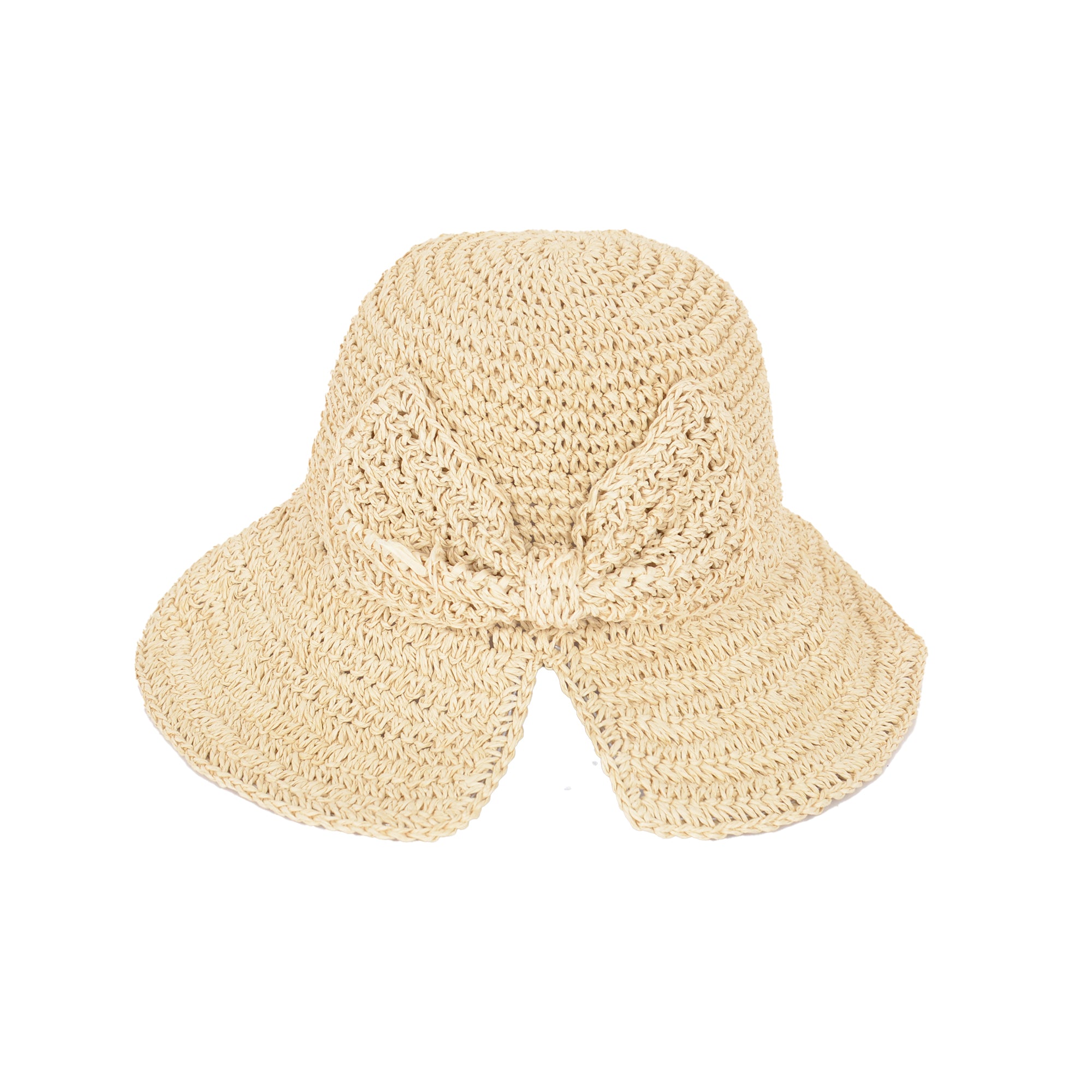 Anna-Kaci Crochet Raffia Sun Hat with Wide Brim and Bow Detail Foldable Summer Beach Hat for Stylish Sun Protection