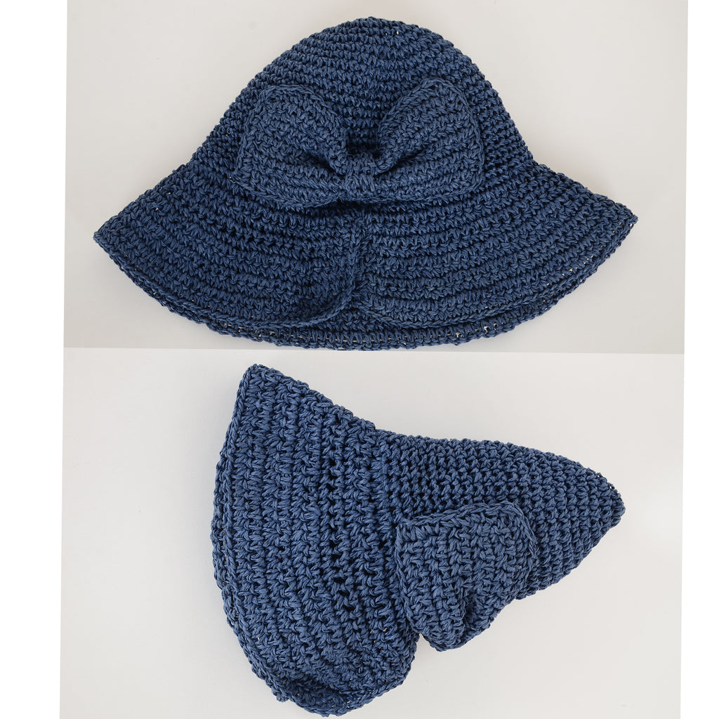 Anna-Kaci Crochet Raffia Sun Hat with Wide Brim and Bow Detail Foldable Summer Beach Hat for Stylish Sun Protection