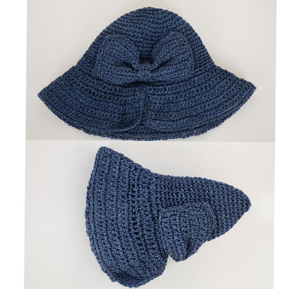 Anna-Kaci Crochet Raffia Sun Hat with Wide Brim and Bow Detail Foldable Summer Beach Hat for Stylish Sun Protection