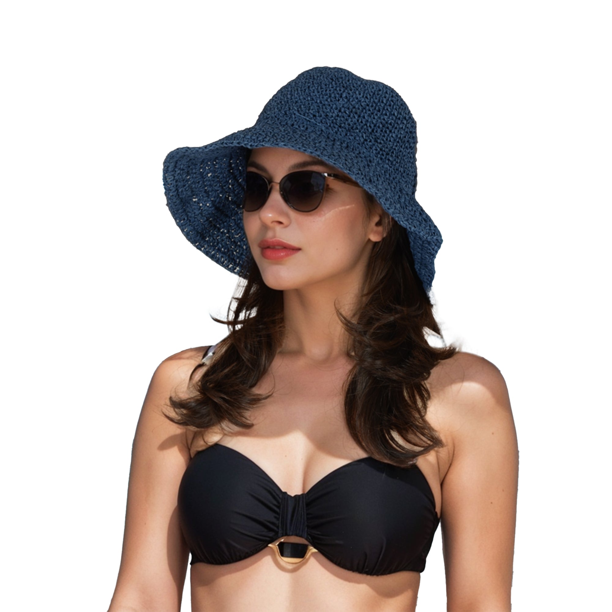 Anna-Kaci Crochet Raffia Sun Hat with Wide Brim and Bow Detail Foldable Summer Beach Hat for Stylish Sun Protection