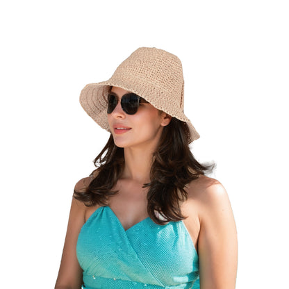 Anna-Kaci Crochet Raffia Sun Hat with Wide Brim and Bow Detail Foldable Summer Beach Hat for Stylish Sun Protection