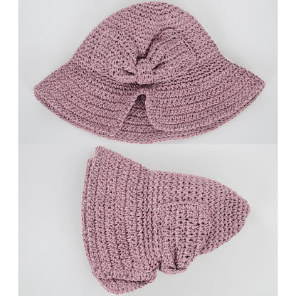 Anna-Kaci Crochet Raffia Sun Hat with Wide Brim and Bow Detail Foldable Summer Beach Hat for Stylish Sun Protection