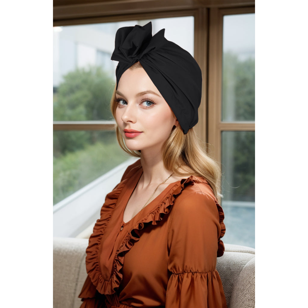 Anna-Kaci Vintage Turban Headwrap with Large Bow Elegant Soft Stretch Headscarf for Women