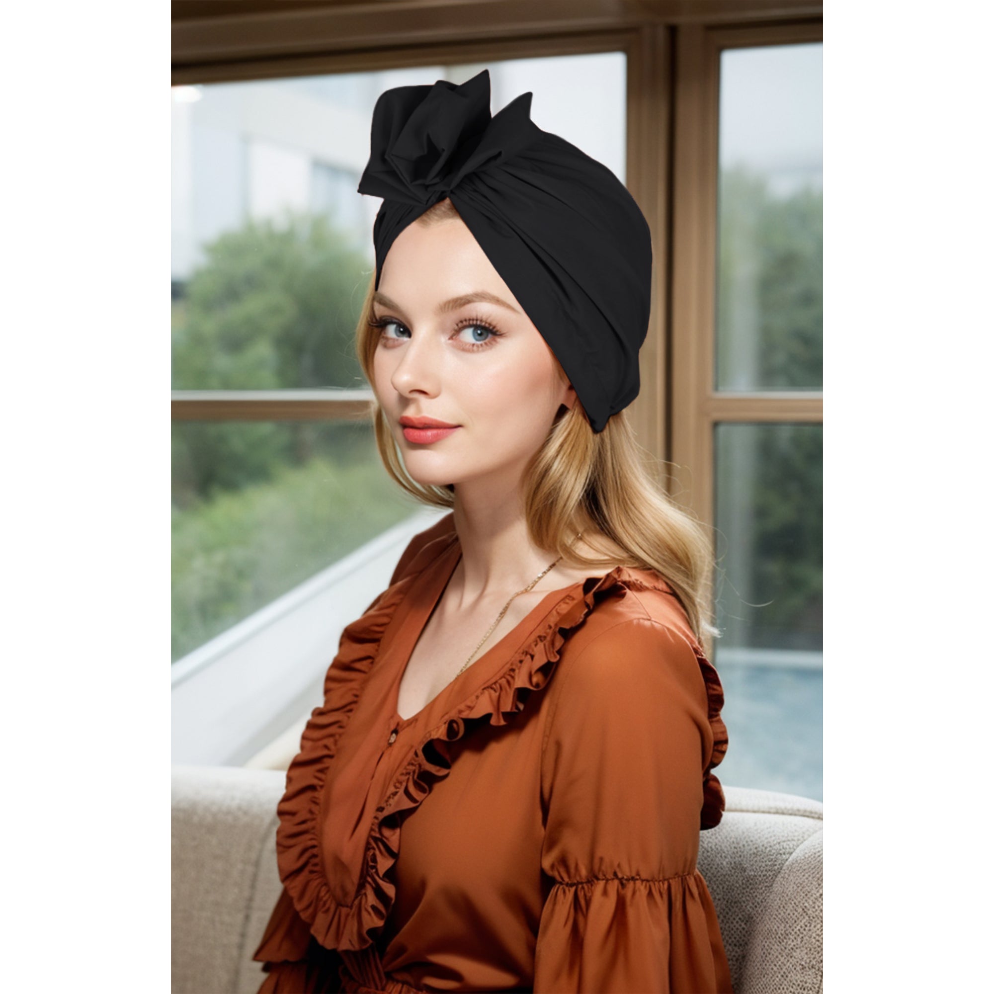 Anna-Kaci Vintage Turban Headwrap with Large Bow Elegant Soft Stretch Headscarf for Women