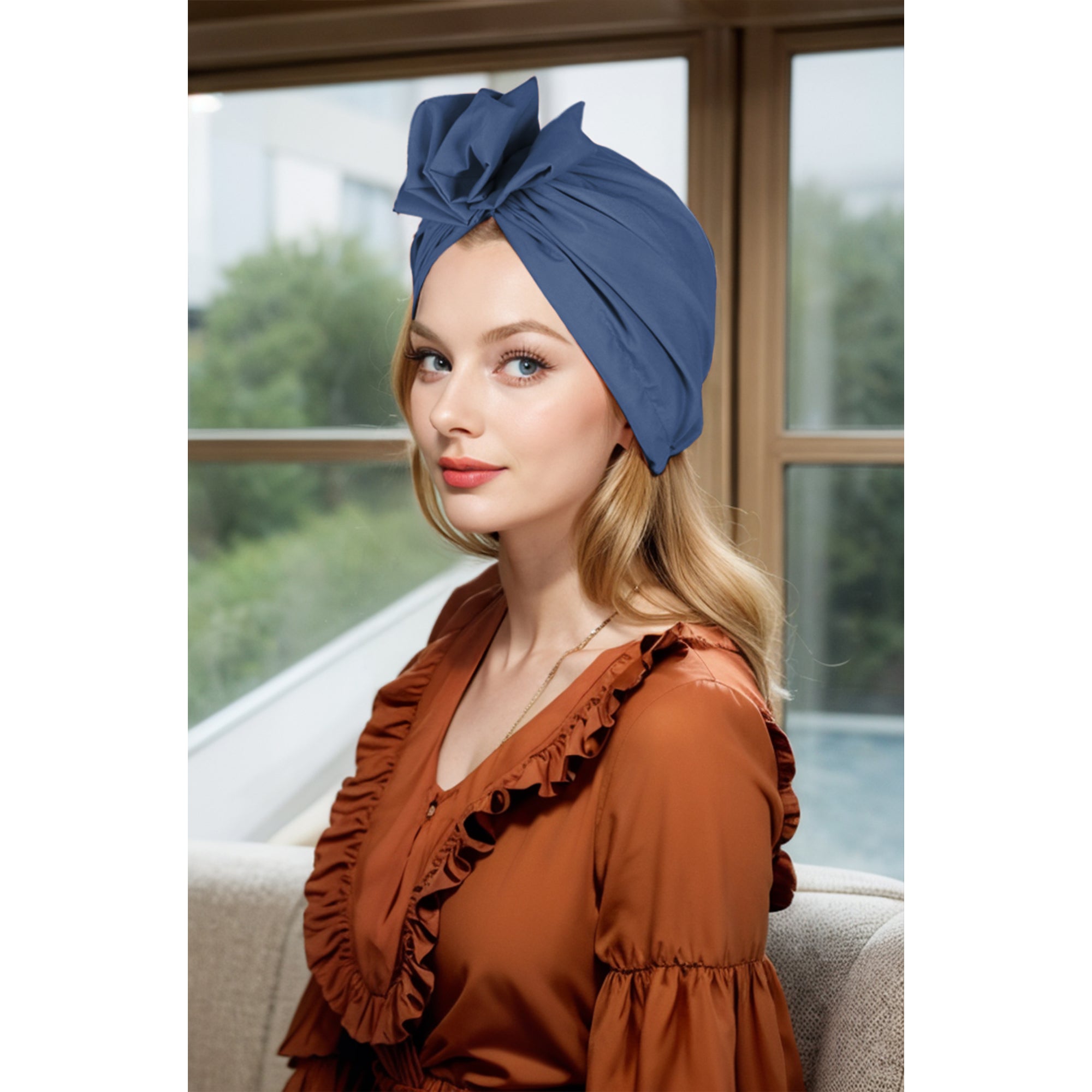 Anna-Kaci Vintage Turban Headwrap with Large Bow Elegant Soft Stretch Headscarf for Women