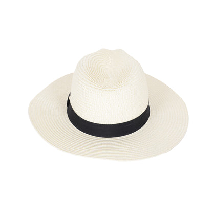 Anna-Kaci Wide Brim Straw Fedora Sun Hat with Black Band Lightweight Packable Summer Panama Hat for UV Protection