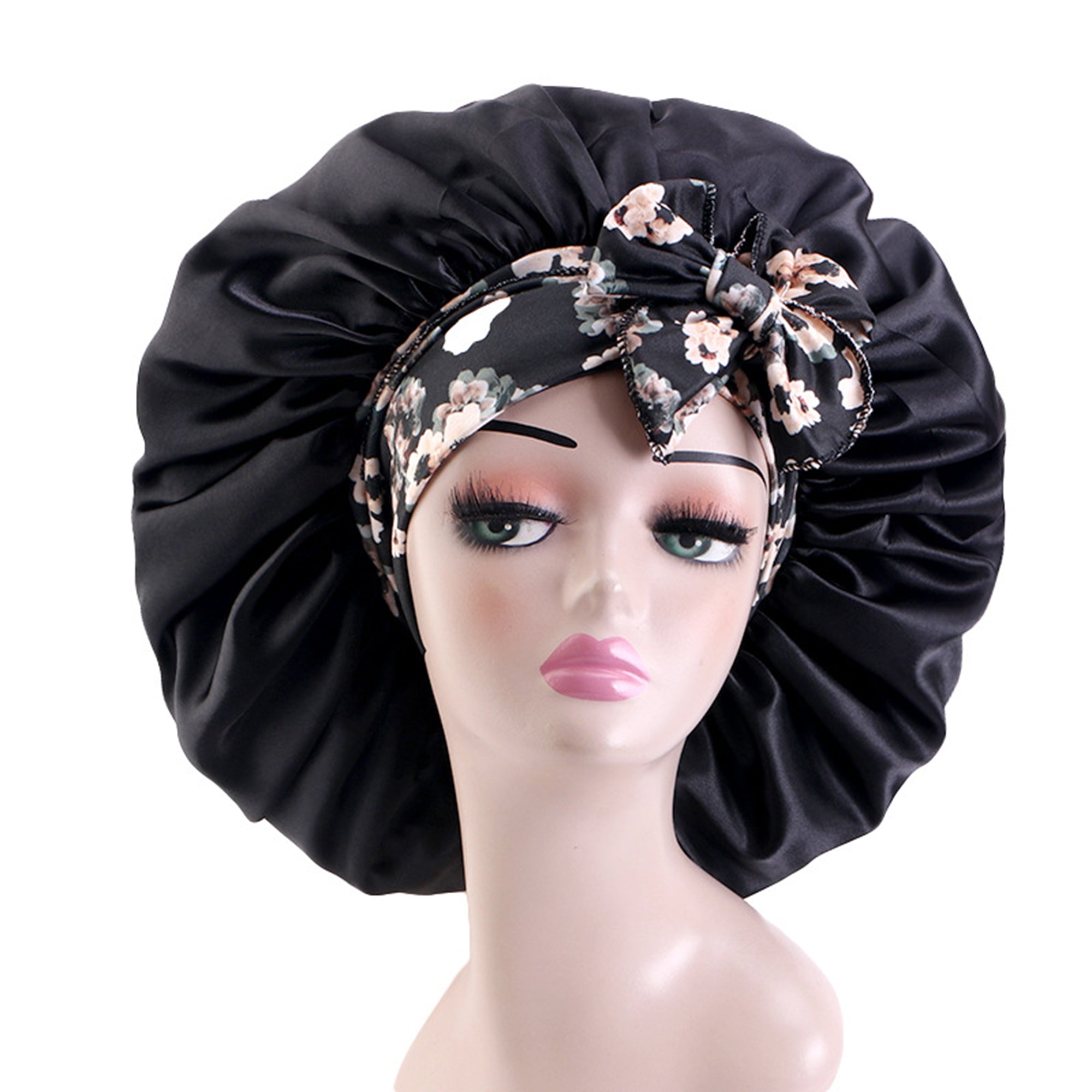 Anna-Kaci Women Silk Bonnet for Sleeping Satin Lined Hair Bonnet with Floral Tie Band for Curly Hair Protection