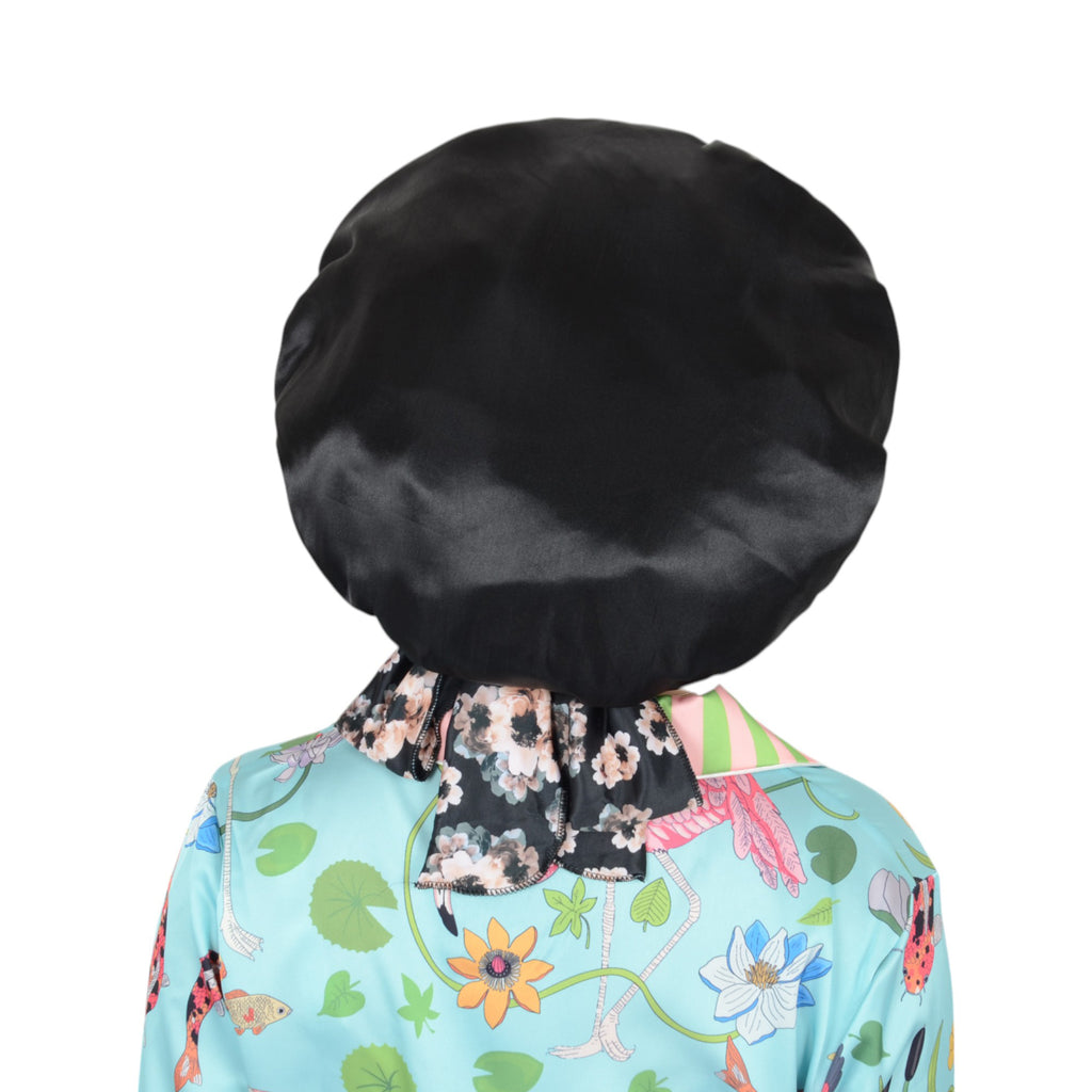 Anna-Kaci Women Silk Bonnet for Sleeping Satin Lined Hair Bonnet with Floral Tie Band for Curly Hair Protection