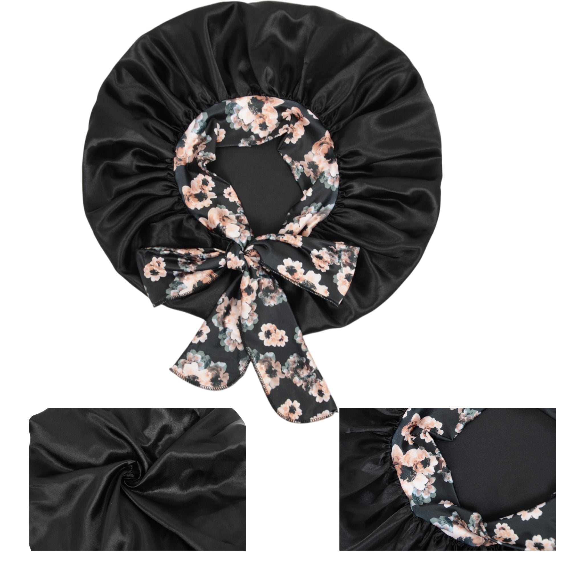 Anna-Kaci Women Silk Bonnet for Sleeping Satin Lined Hair Bonnet with Floral Tie Band for Curly Hair Protection