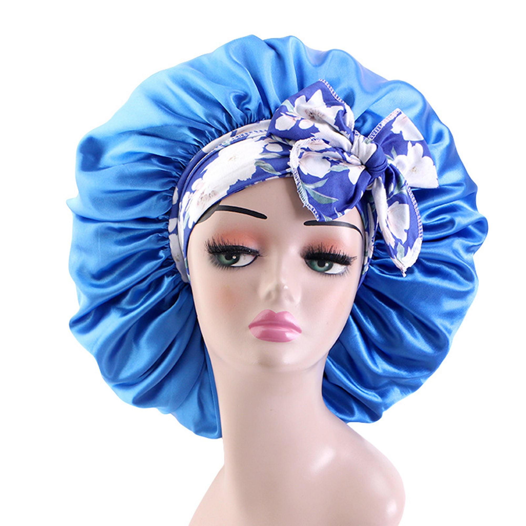 Anna-Kaci Women Silk Bonnet for Sleeping Satin Lined Hair Bonnet with Floral Tie Band for Curly Hair Protection
