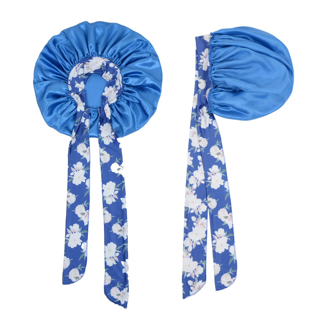 Anna-Kaci Women Silk Bonnet for Sleeping Satin Lined Hair Bonnet with Floral Tie Band for Curly Hair Protection