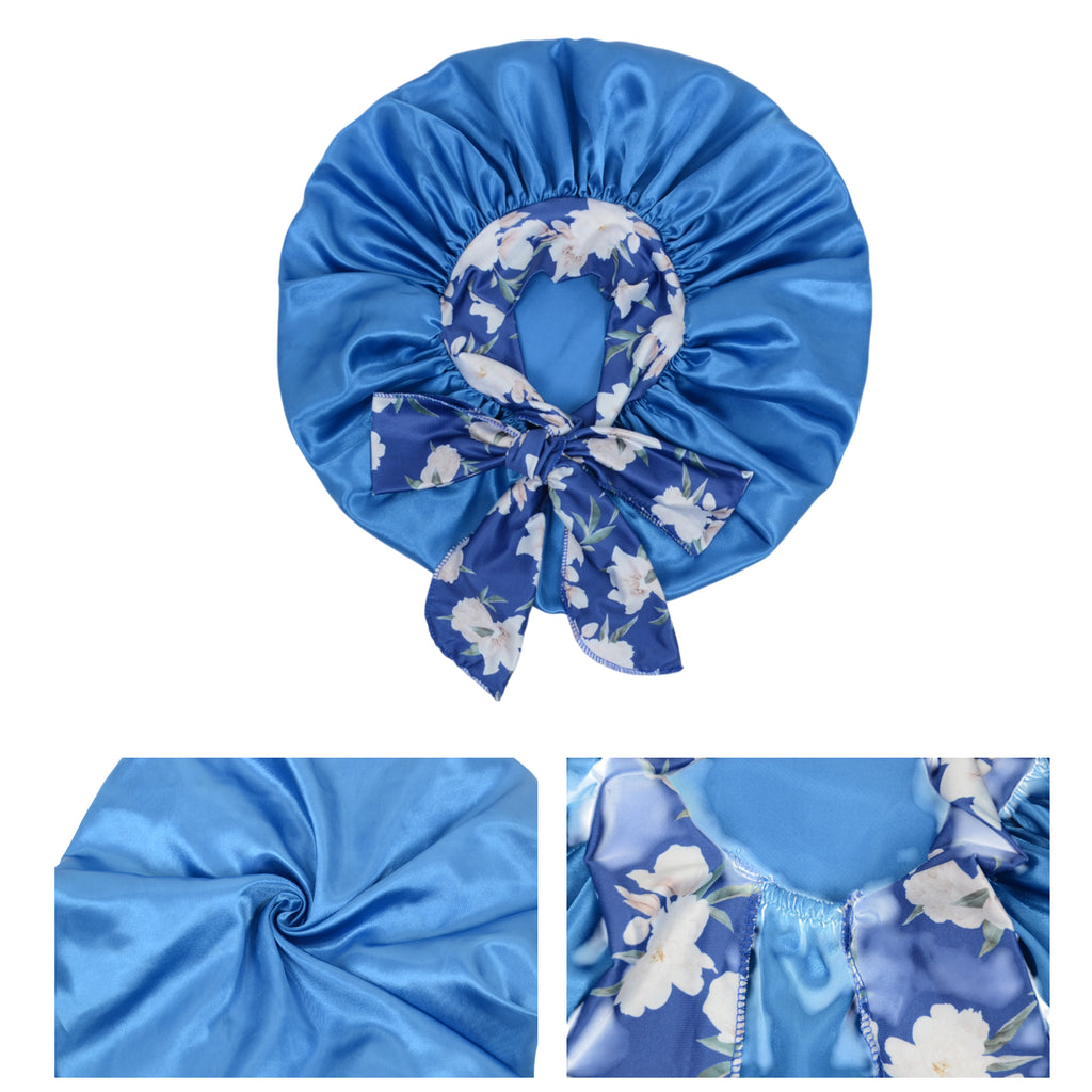 Anna-Kaci Women Silk Bonnet for Sleeping Satin Lined Hair Bonnet with Floral Tie Band for Curly Hair Protection