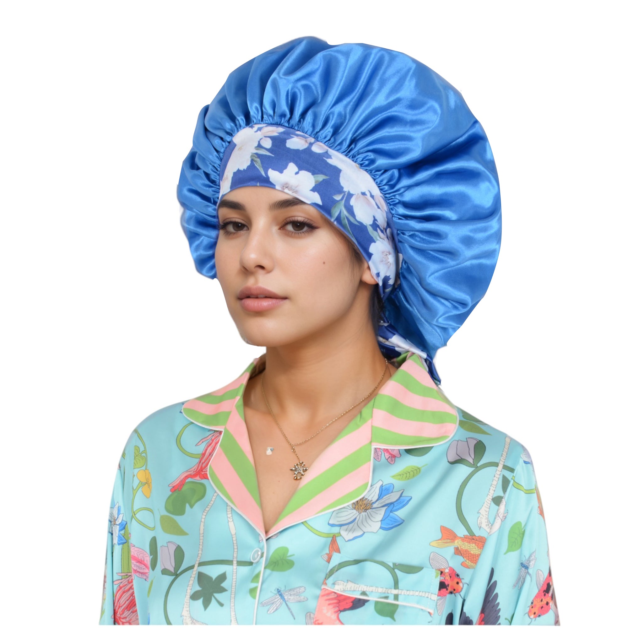 Anna-Kaci Women Silk Bonnet for Sleeping Satin Lined Hair Bonnet with Floral Tie Band for Curly Hair Protection