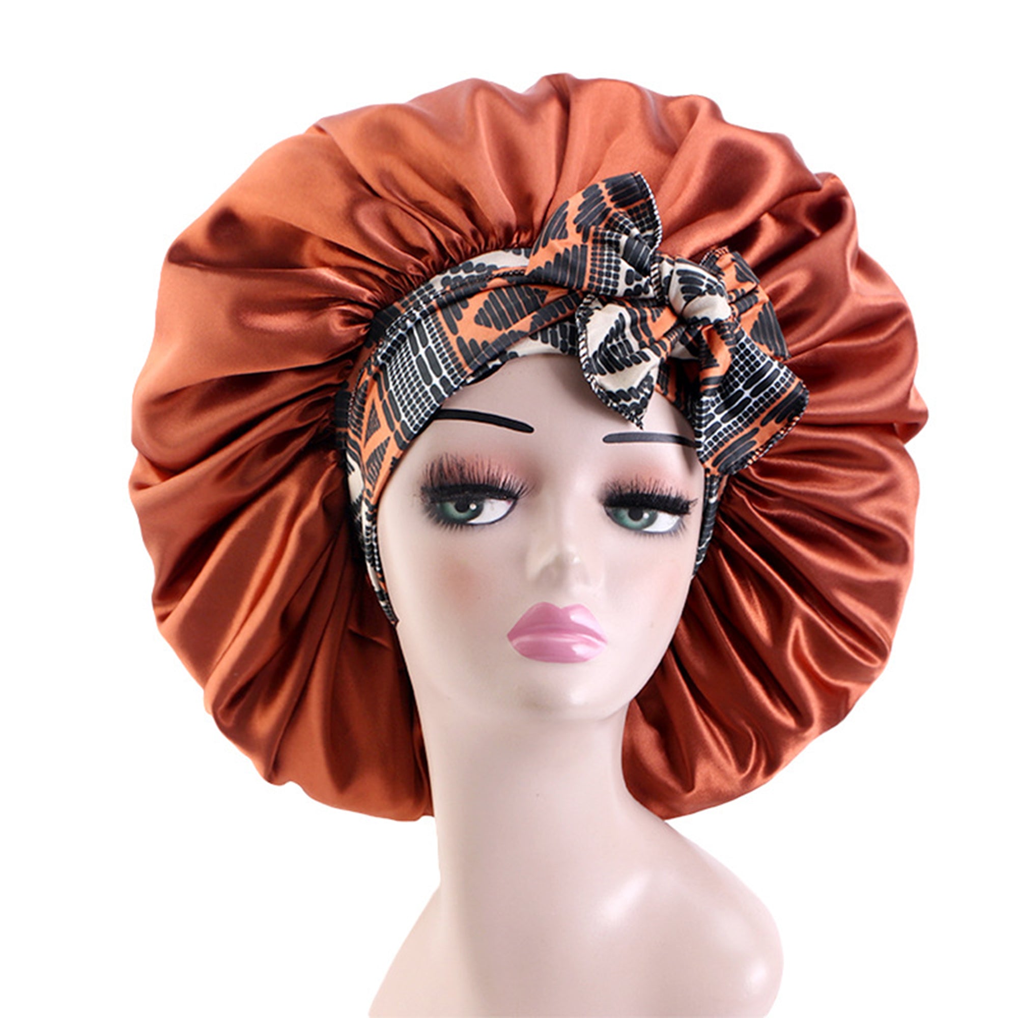Anna-Kaci Women Silk Bonnet for Sleeping Satin Lined Hair Bonnet with Floral Tie Band for Curly Hair Protection