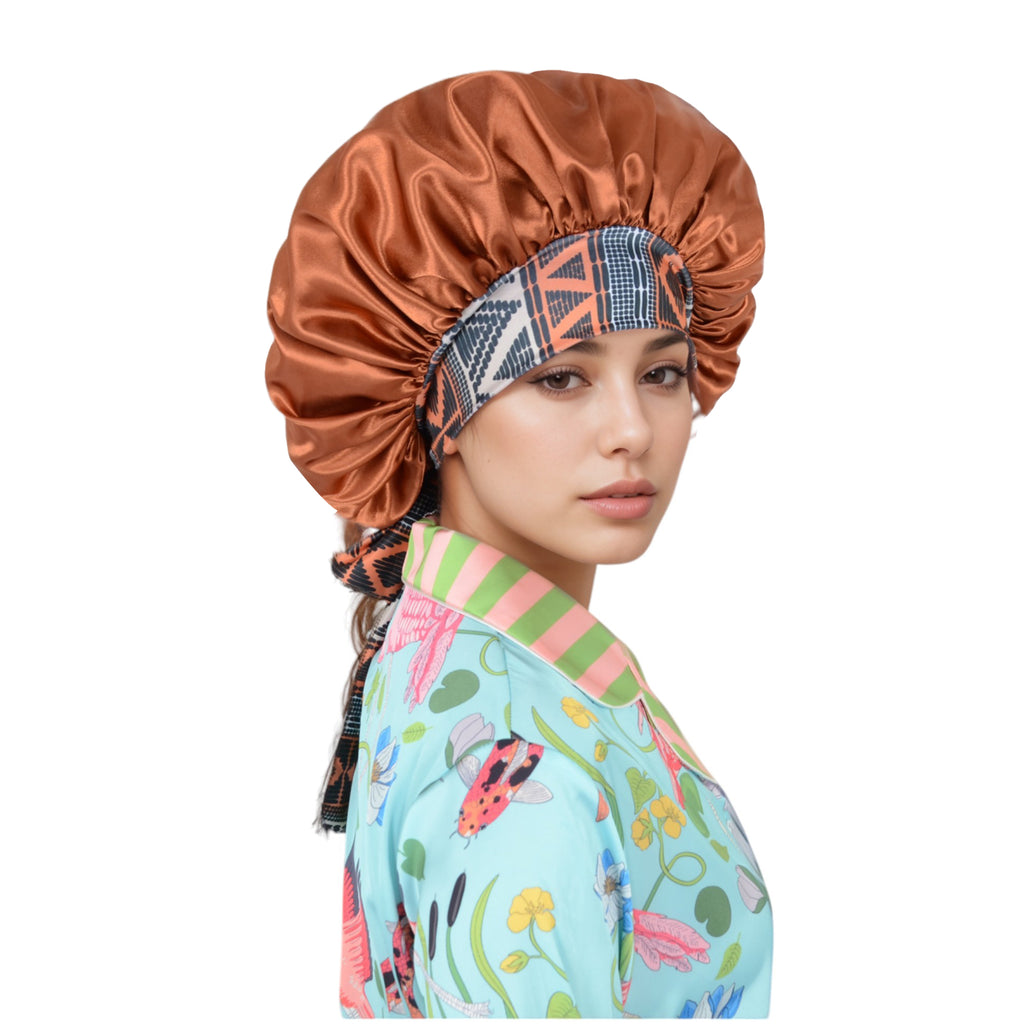 Anna-Kaci Women Silk Bonnet for Sleeping Satin Lined Hair Bonnet with Floral Tie Band for Curly Hair Protection