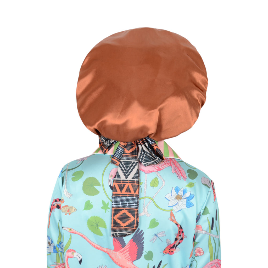 Anna-Kaci Women Silk Bonnet for Sleeping Satin Lined Hair Bonnet with Floral Tie Band for Curly Hair Protection