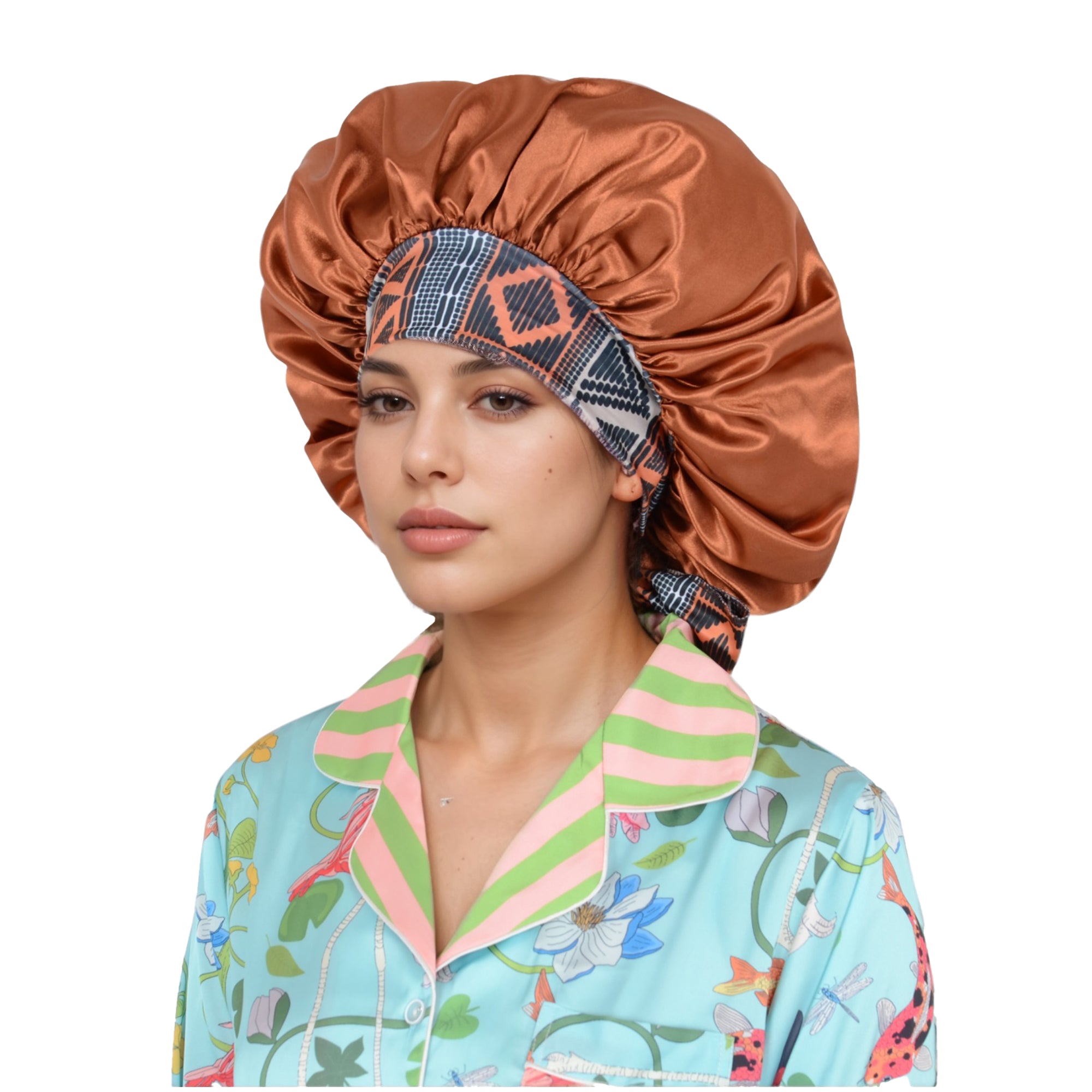 Anna-Kaci Women Silk Bonnet for Sleeping Satin Lined Hair Bonnet with Floral Tie Band for Curly Hair Protection