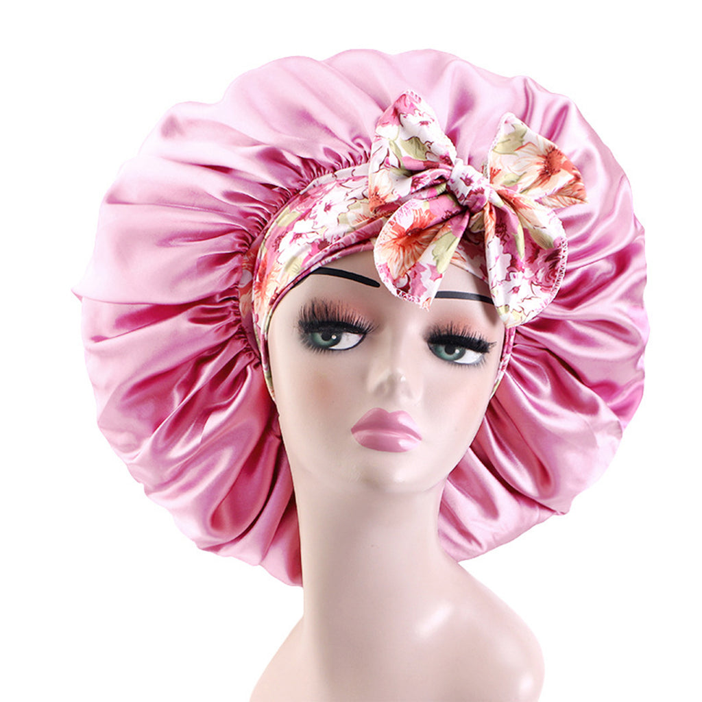 Anna-Kaci Women Silk Bonnet for Sleeping Satin Lined Hair Bonnet with Floral Tie Band for Curly Hair Protection
