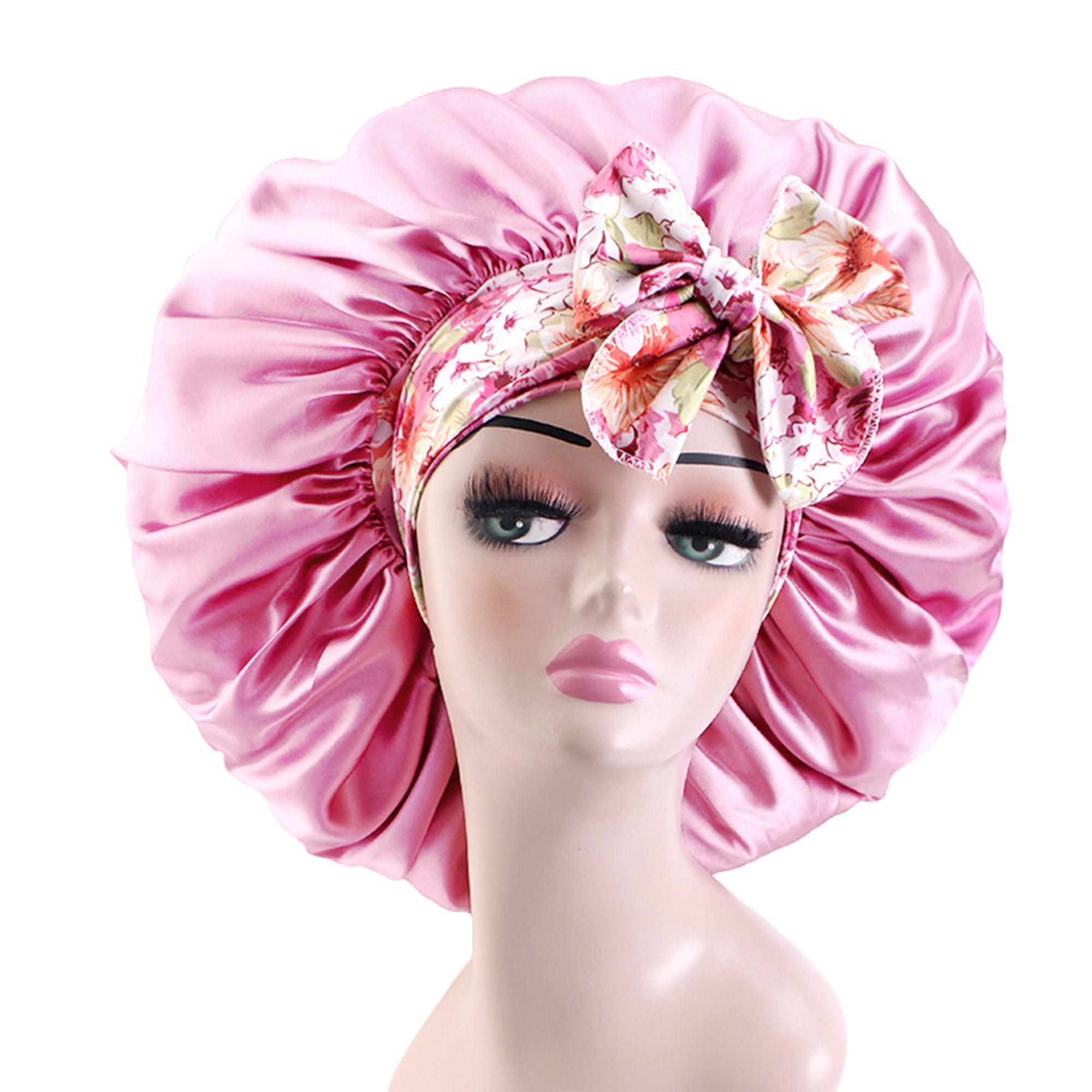 Anna-Kaci Women Silk Bonnet for Sleeping Satin Lined Hair Bonnet with Floral Tie Band for Curly Hair Protection